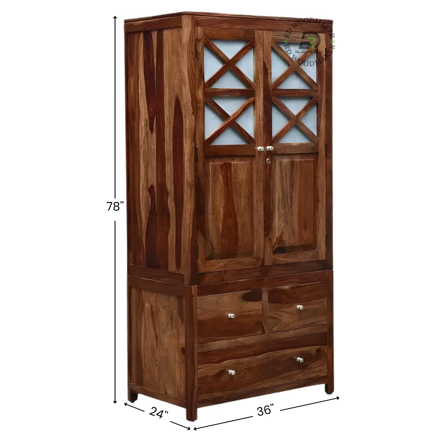 RUSTIC WOVEN WOOD BLOCK PATTERN 2-DOOR WARDROBE
