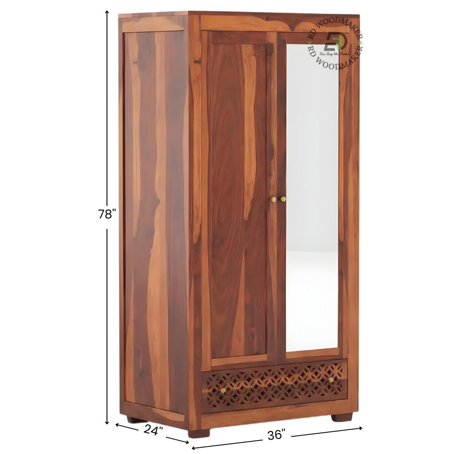 CLASSIC SOLID WOOD 2-DOOR WARDROBE WITH DRAWERS