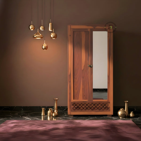 CLASSIC SOLID WOOD 2-DOOR WARDROBE WITH DRAWERS
