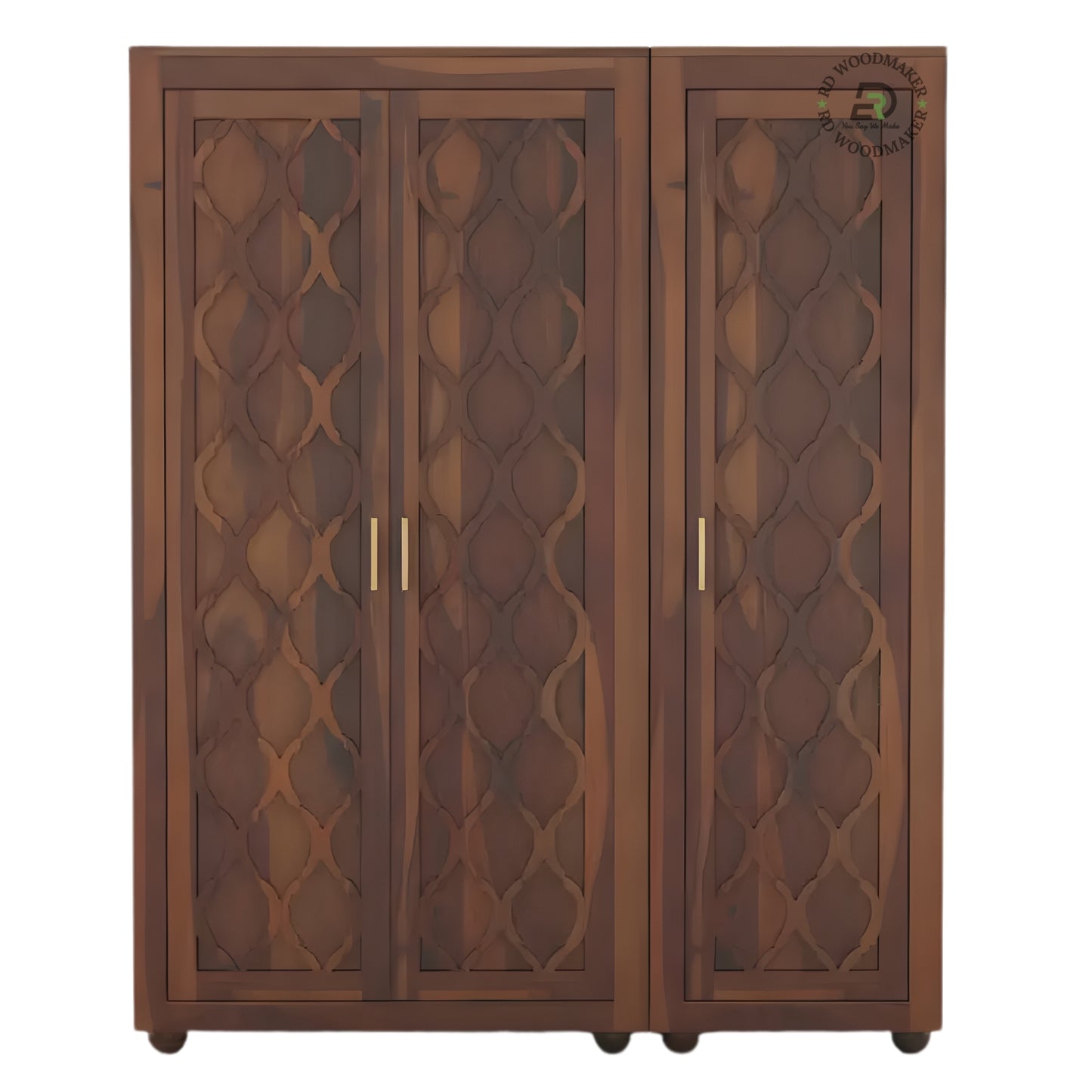 ELEGANT MIRRORED SOLID WOOD WARDROBE WITH LATTICE CARVING
