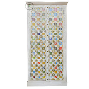 BOHEMIAN HAND-PAINTED DISTRESSED WOOD TALL WARDROBE 