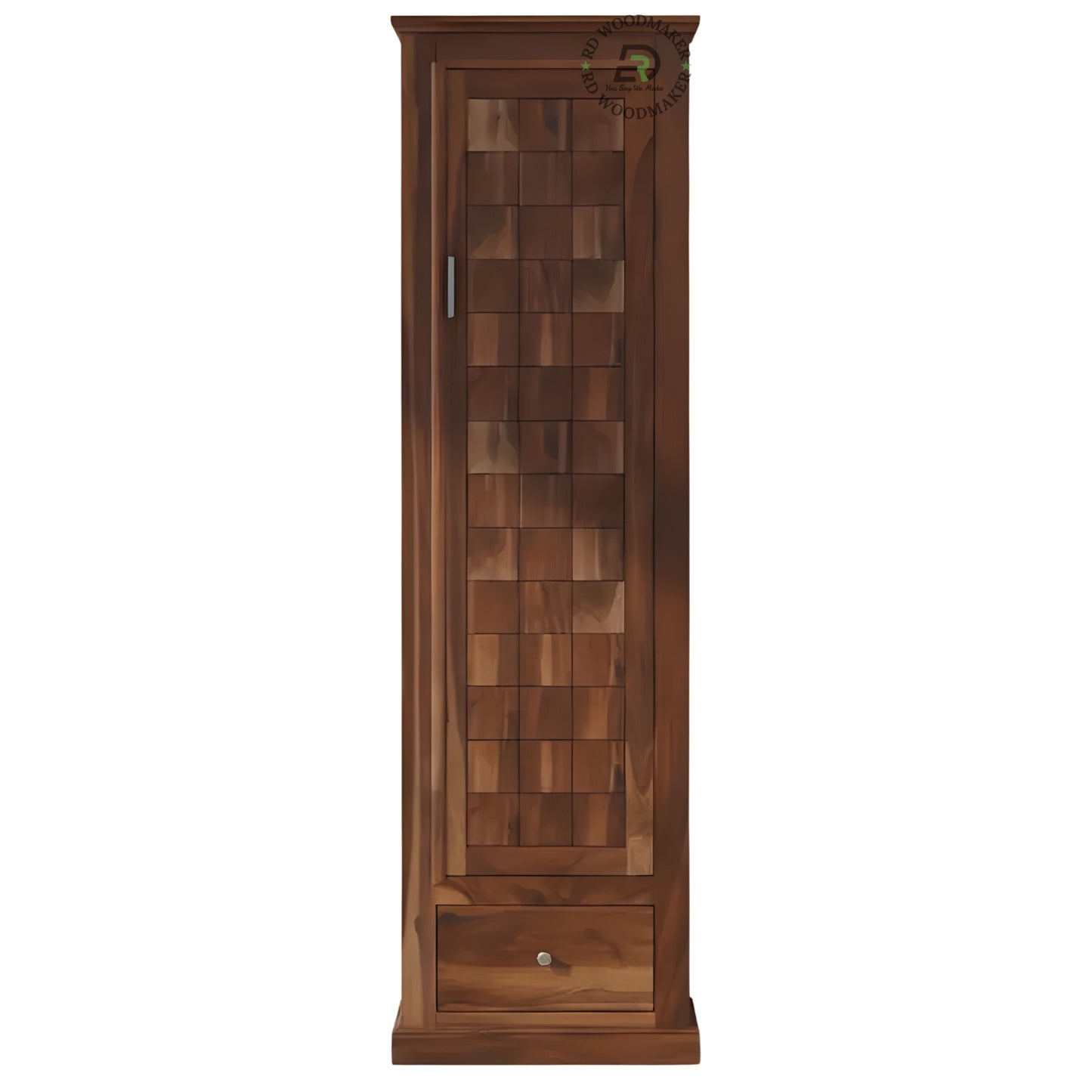 TALL SLIM WOVEN WOOD BLOCK 1-DOOR WARDROBE