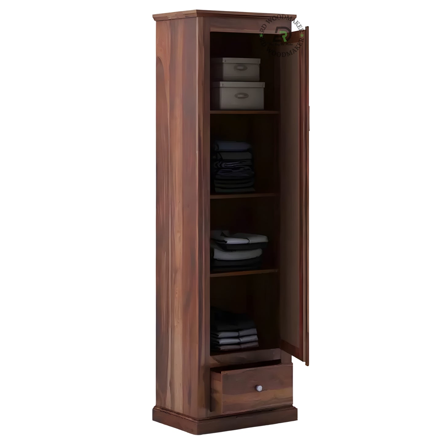 TALL SLIM WOVEN WOOD BLOCK 1-DOOR WARDROBE