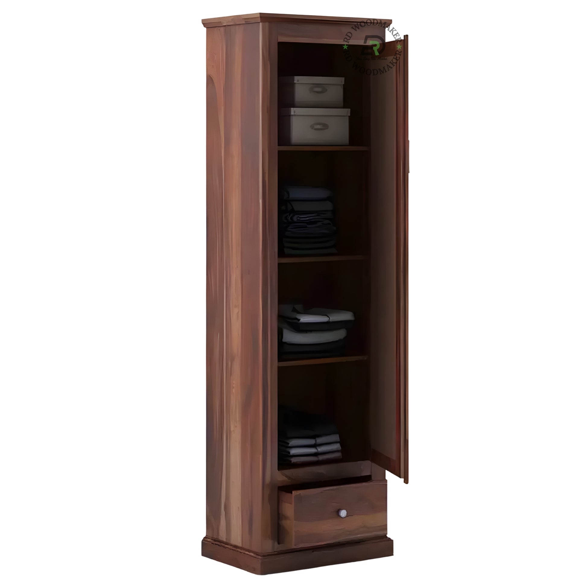 TALL SLIM WOVEN WOOD BLOCK 1-DOOR WARDROBE