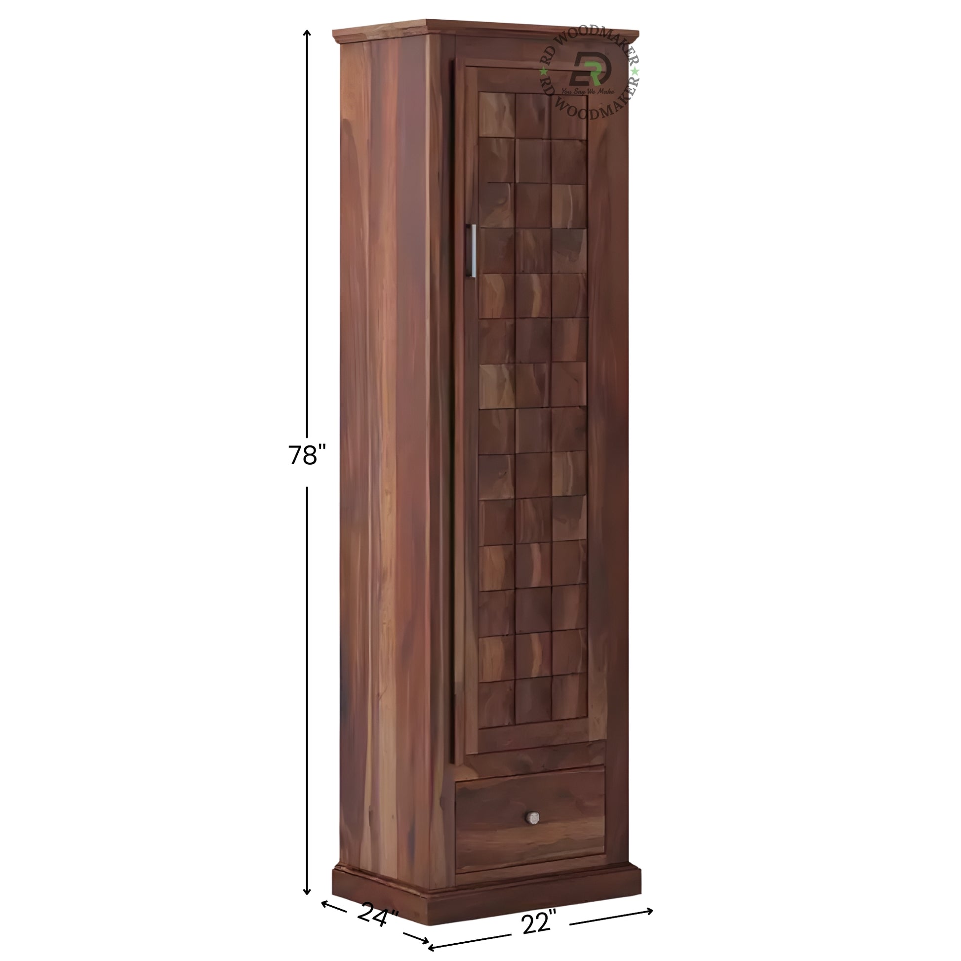 TALL SLIM WOVEN WOOD BLOCK 1-DOOR WARDROBE
