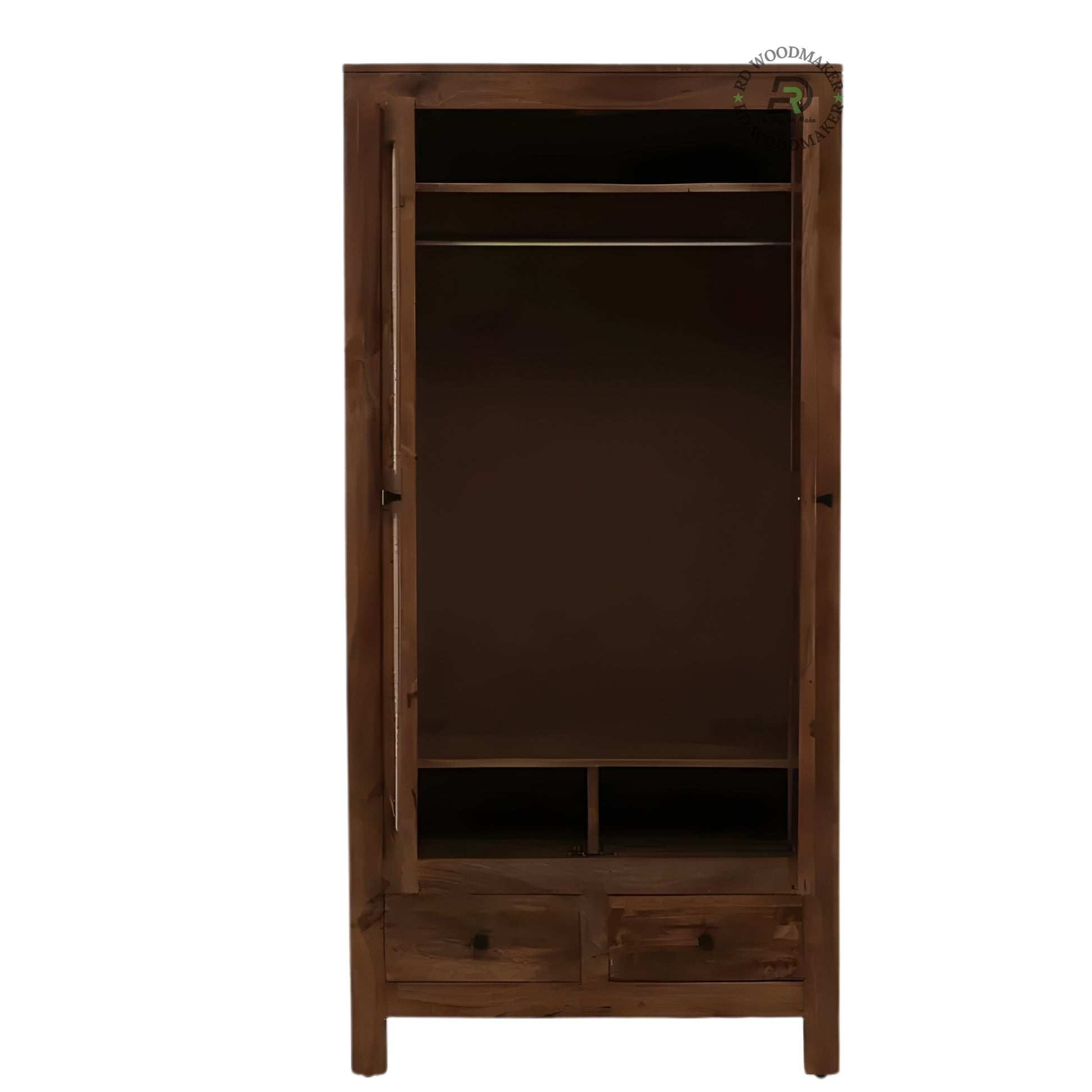 TRADITIONAL SOLID WOOD 2-DOOR WARDROBE WITH CANE PANELS AND 2 DRAWERS