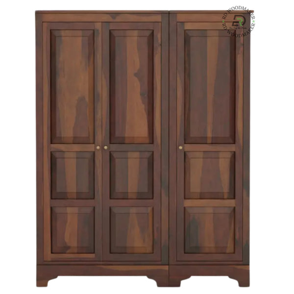LARGE TRADITIONAL 3-DOOR SOLID WOOD PANELED WARDROBE WITH 3 DRAWERS
