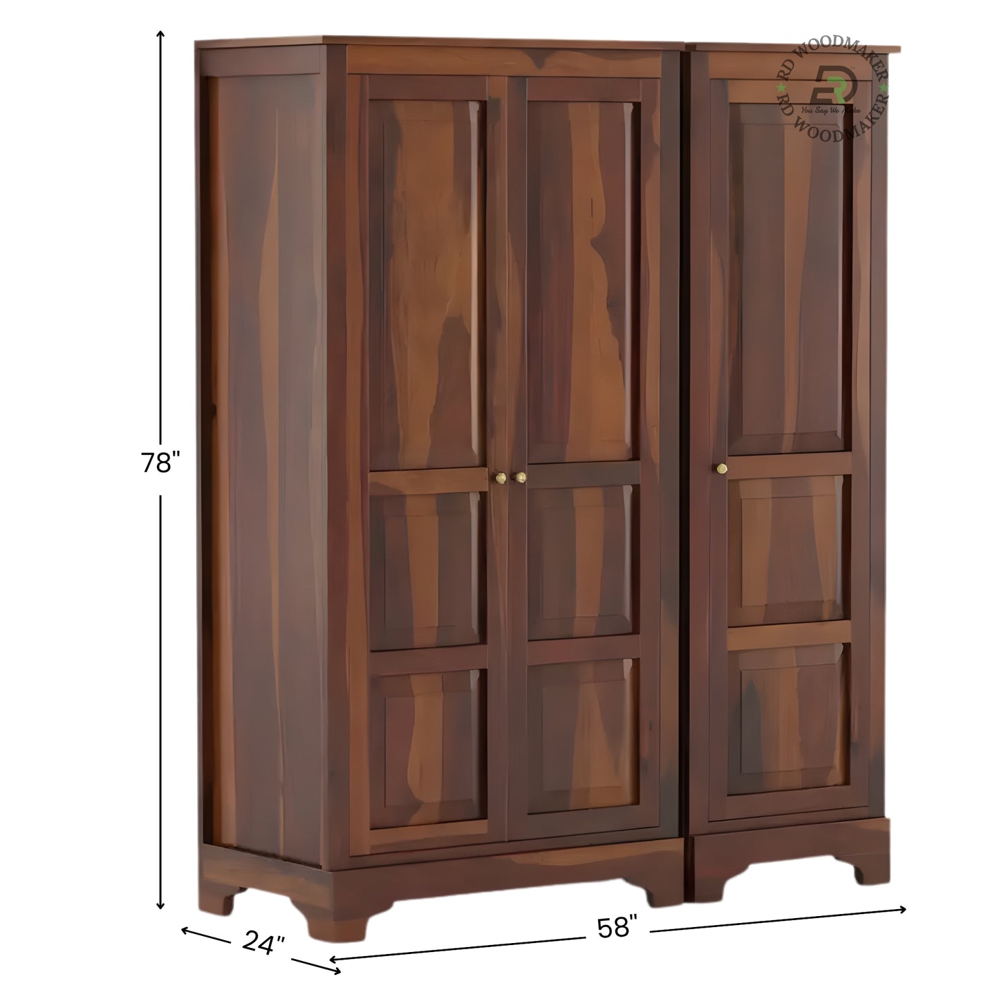 LARGE TRADITIONAL 3-DOOR SOLID WOOD PANELED WARDROBE WITH 3 DRAWERS