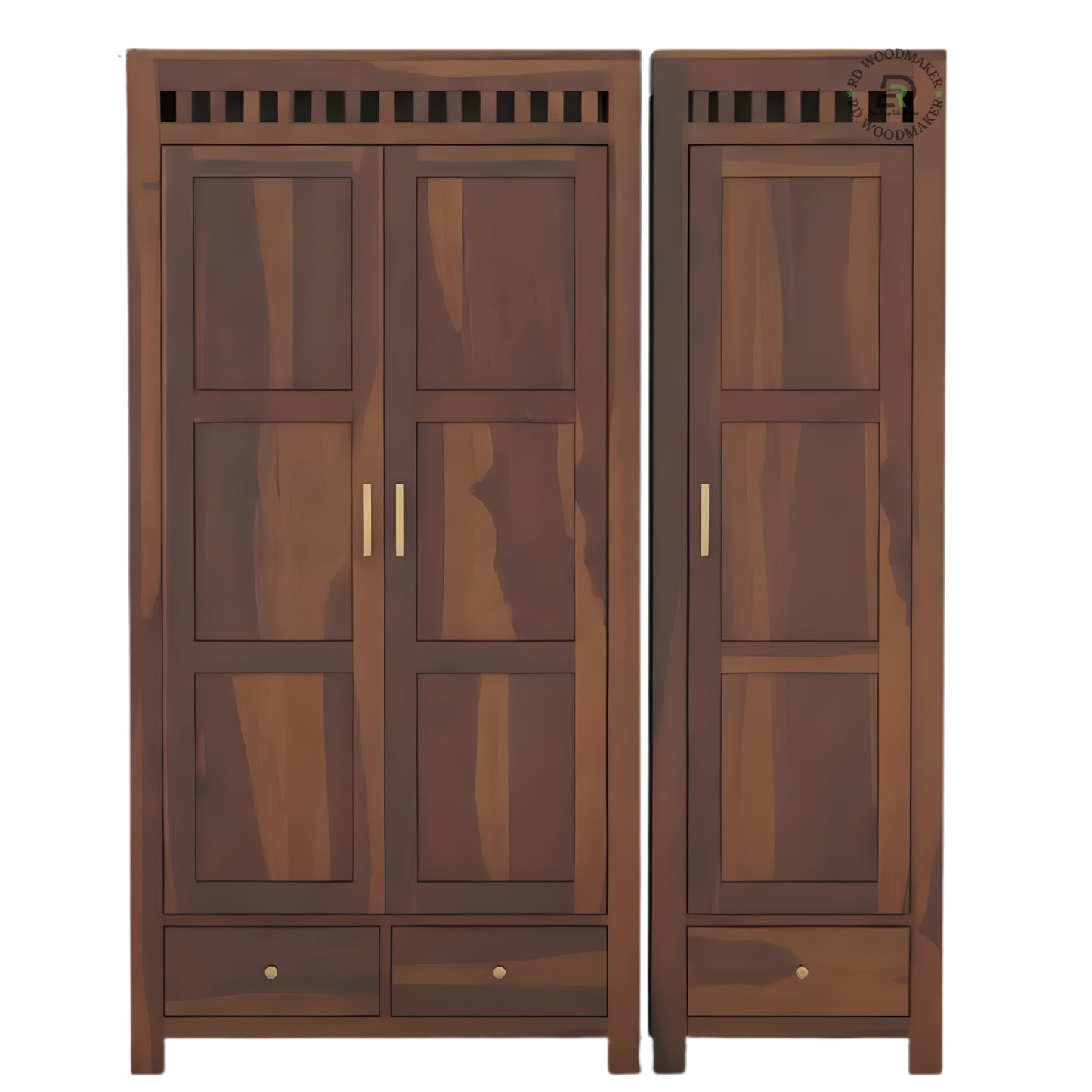 SOLID SHEESHAM WOOD 3-DOOR TRIPLE WARDROBE WITH DRAWERS