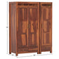 SOLID SHEESHAM WOOD 3-DOOR TRIPLE WARDROBE WITH DRAWERS