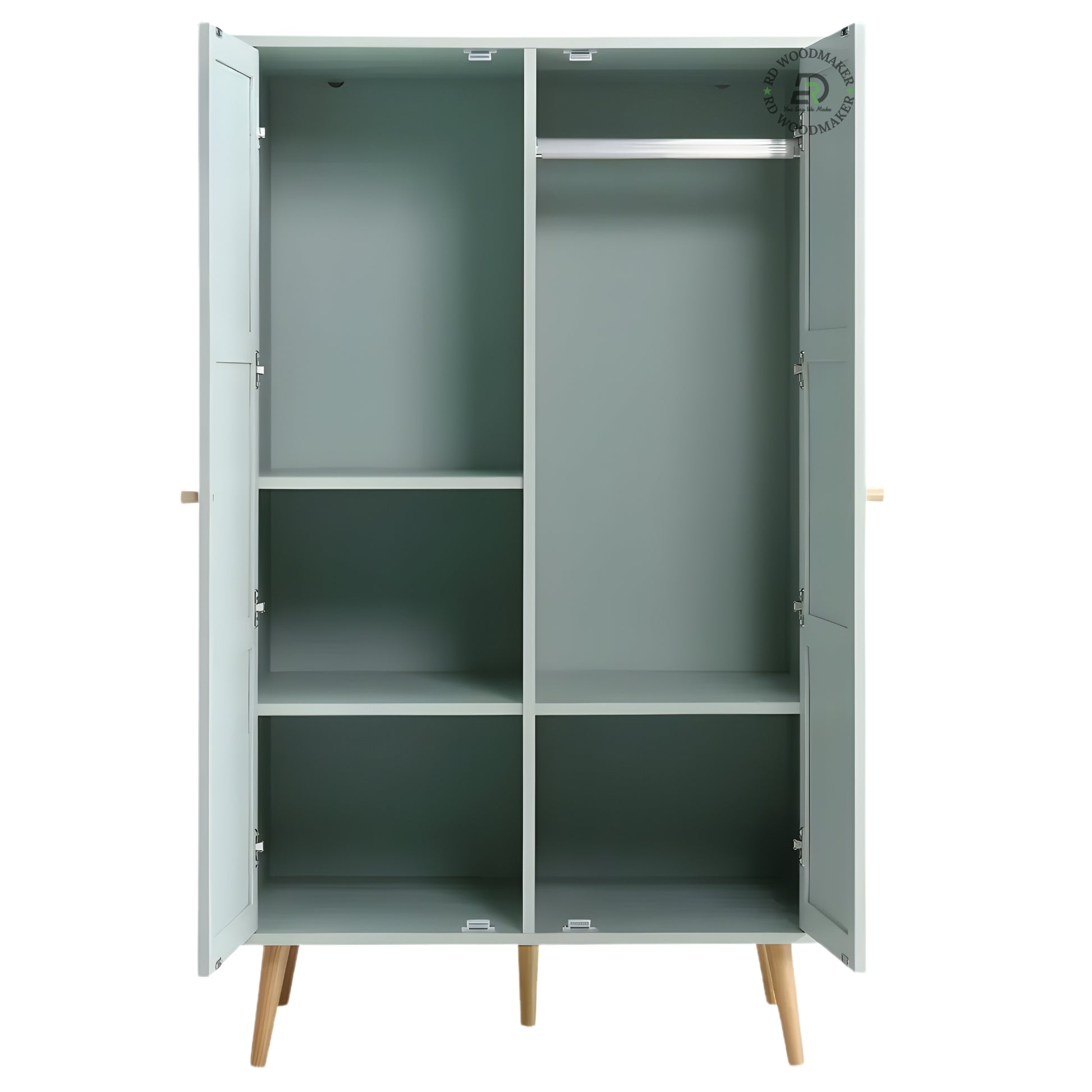 MODERN LIGHT BLUE 2-DOOR WARDROBE WITH RATTAN CANE PANELS