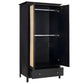 MODERN BLACK SOLID WOOD 2-DOOR WARDROBE WITH CANE PANELS AND DRAWER