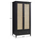 MODERN BLACK SOLID WOOD 2-DOOR WARDROBE WITH CANE PANELS AND DRAWER