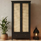 MODERN BLACK SOLID WOOD 2-DOOR WARDROBE WITH CANE PANELS AND DRAWER