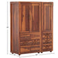 LARGE 4-DOOR SOLID WOOD WARDROBE WITH GEOMETRIC CARVED DRAWERS