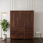 LARGE 4-DOOR SOLID WOOD WARDROBE WITH GEOMETRIC CARVED DRAWERS