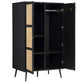 MODERN BLACK 2-DOOR WARDROBE WITH RATTAN CANE PANELS
