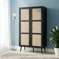 MODERN BLACK 2-DOOR WARDROBE WITH RATTAN CANE PANELS