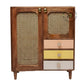 ECLECTIC BOHO SOLID WOOD WARDROBE WITH CANE DOORS AND COLORED DRAWERS