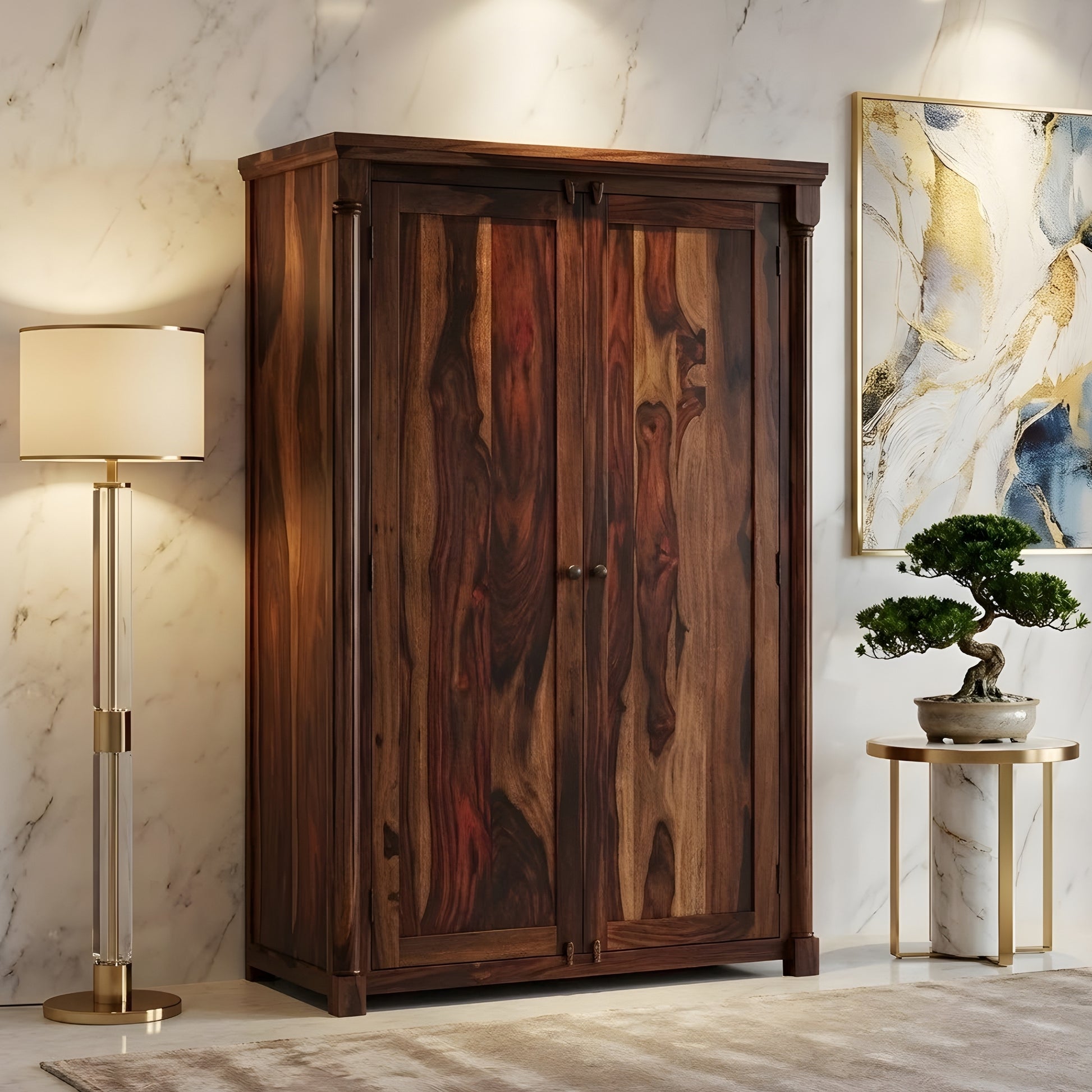 PREMIUM SOLID SHEESHAM WOOD 2-DOOR WARDROBE 