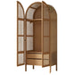 NATURAL WOOD ARCHED 2-DOOR WARDROBE WITH RATTAN CANE PANELS