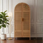 NATURAL WOOD ARCHED 2-DOOR WARDROBE WITH RATTAN CANE PANELS