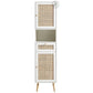 MODERN WHITE RATTAN SLIM STORAGE WARDROBE CABINET WITH DRAWER & OPEN SHELF