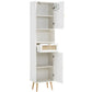 MODERN WHITE RATTAN SLIM STORAGE WARDROBE CABINET WITH DRAWER & OPEN SHELF