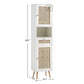 MODERN WHITE RATTAN SLIM STORAGE WARDROBE CABINET WITH DRAWER & OPEN SHELF