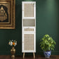 MODERN WHITE RATTAN SLIM STORAGE WARDROBE CABINET WITH DRAWER & OPEN SHELF