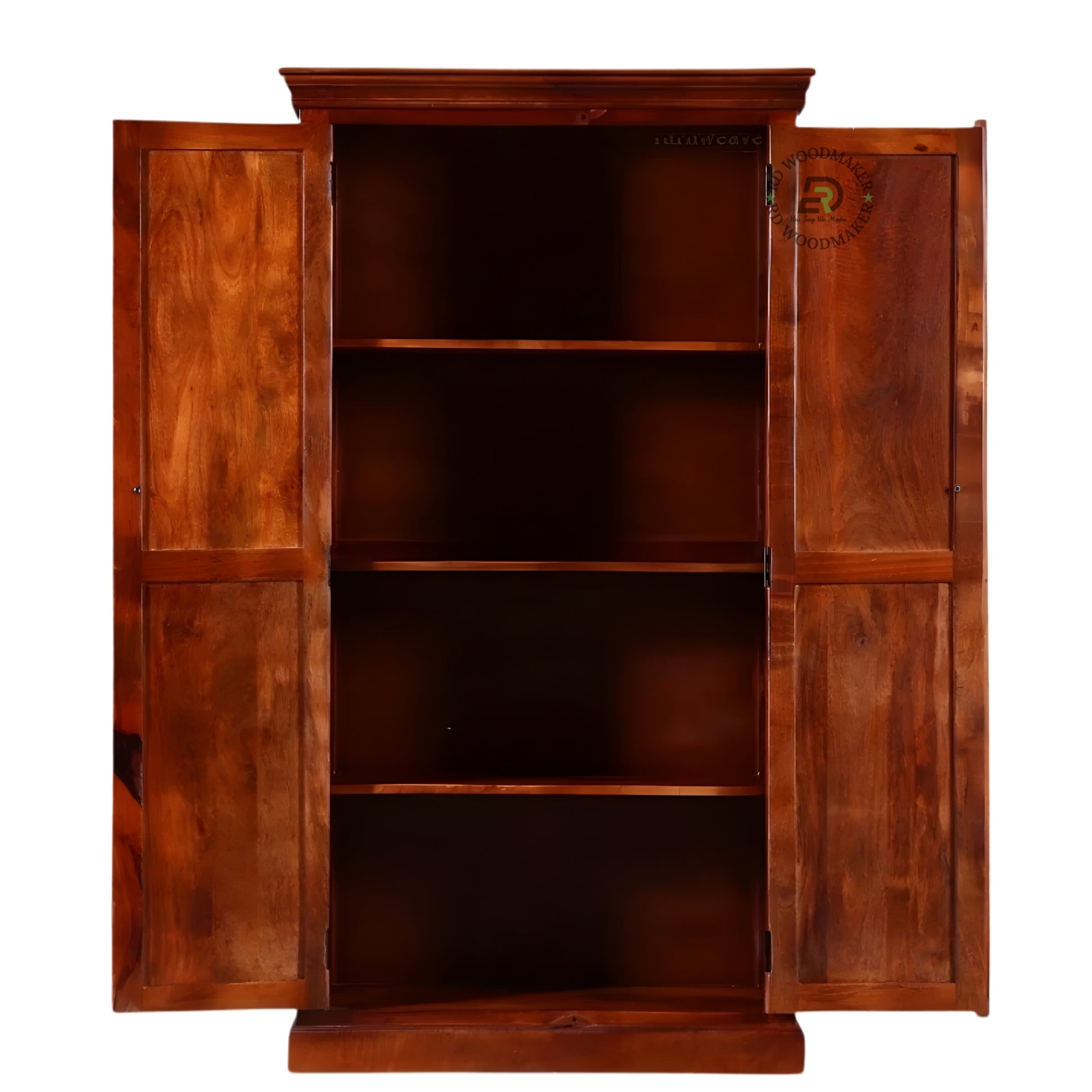 HANDCRAFTED SOLID WOOD CARVED DOUBLE DOOR WARDROBE WITH FLORAL DESIGN