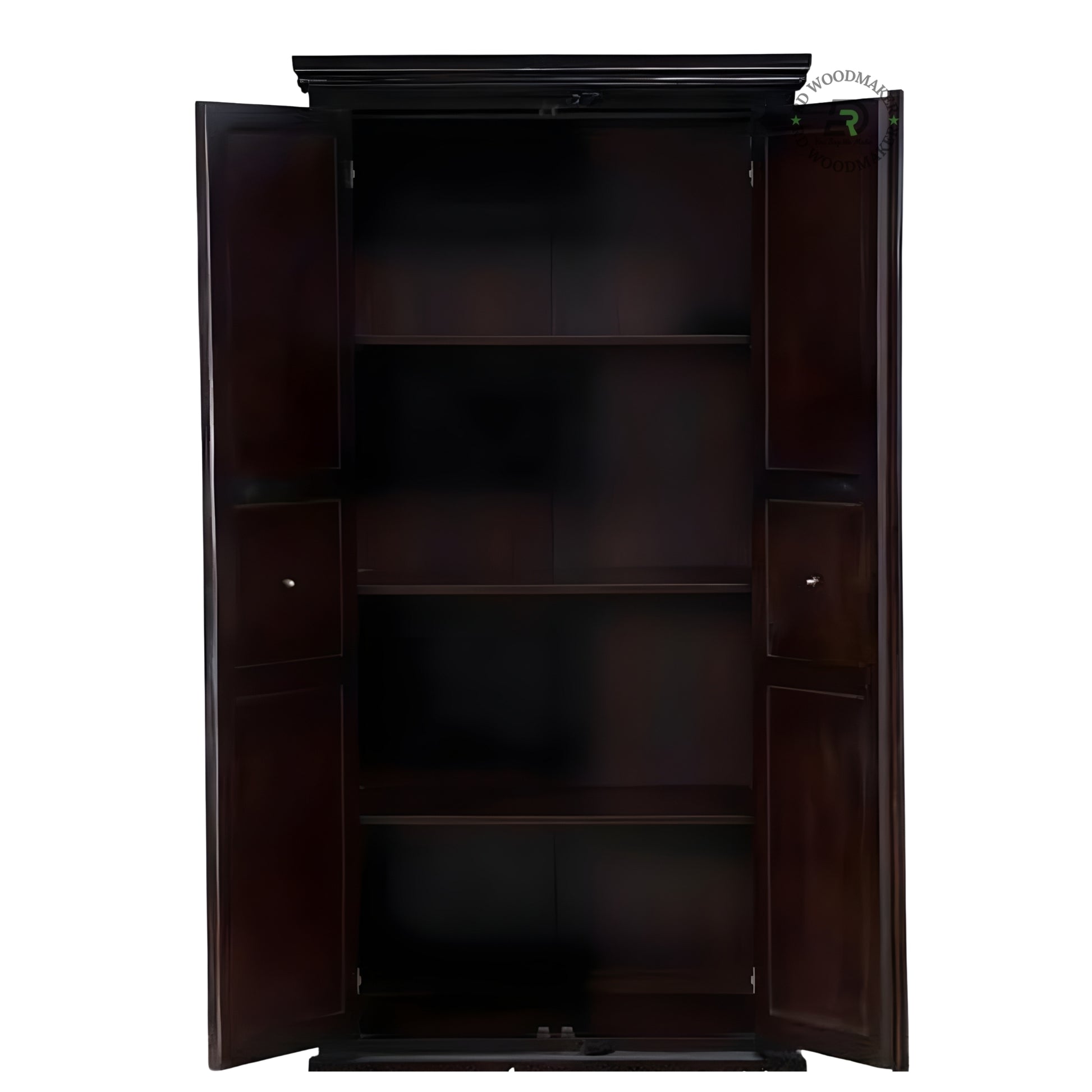 CLASSIC DARK WOOD DOUBLE DOOR WARDROBE WITH HANDCARVED METAL ACCENTS