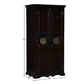 CLASSIC DARK WOOD DOUBLE DOOR WARDROBE WITH HANDCARVED METAL ACCENTS