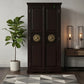 CLASSIC DARK WOOD DOUBLE DOOR WARDROBE WITH HANDCARVED METAL ACCENTS