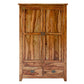 RUSTIC NATURAL SHEESHAM WOOD 2-DOOR WARDROBE WITH 2 DRAWERS