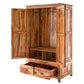 RUSTIC NATURAL SHEESHAM WOOD 2-DOOR WARDROBE WITH 2 DRAWERS