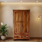 RUSTIC NATURAL SHEESHAM WOOD 2-DOOR WARDROBE WITH 2 DRAWERS