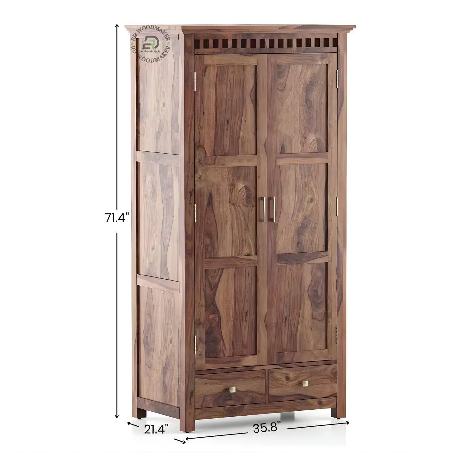 TRADITIONAL SOLID WOOD 2-DOOR ARMOIRE WITH 2 DRAWERS
