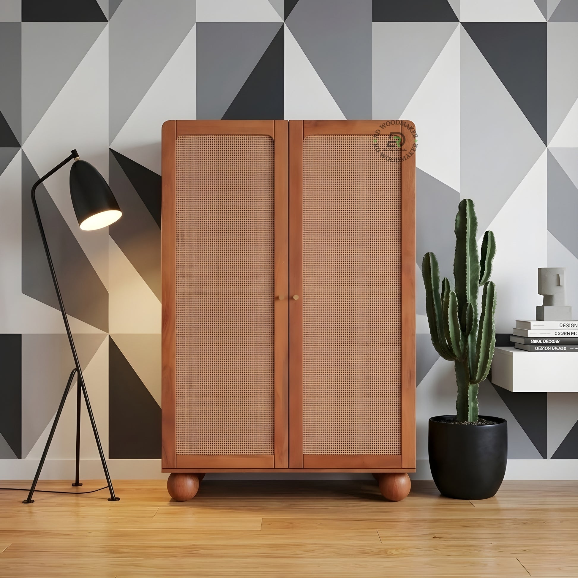 BOHO NATURAL RATTAN WOVEN 2-DOOR ACCENT WARDROBE