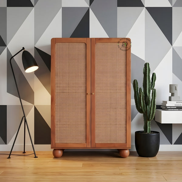 BOHO NATURAL RATTAN WOVEN 2-DOOR ACCENT WARDROBE