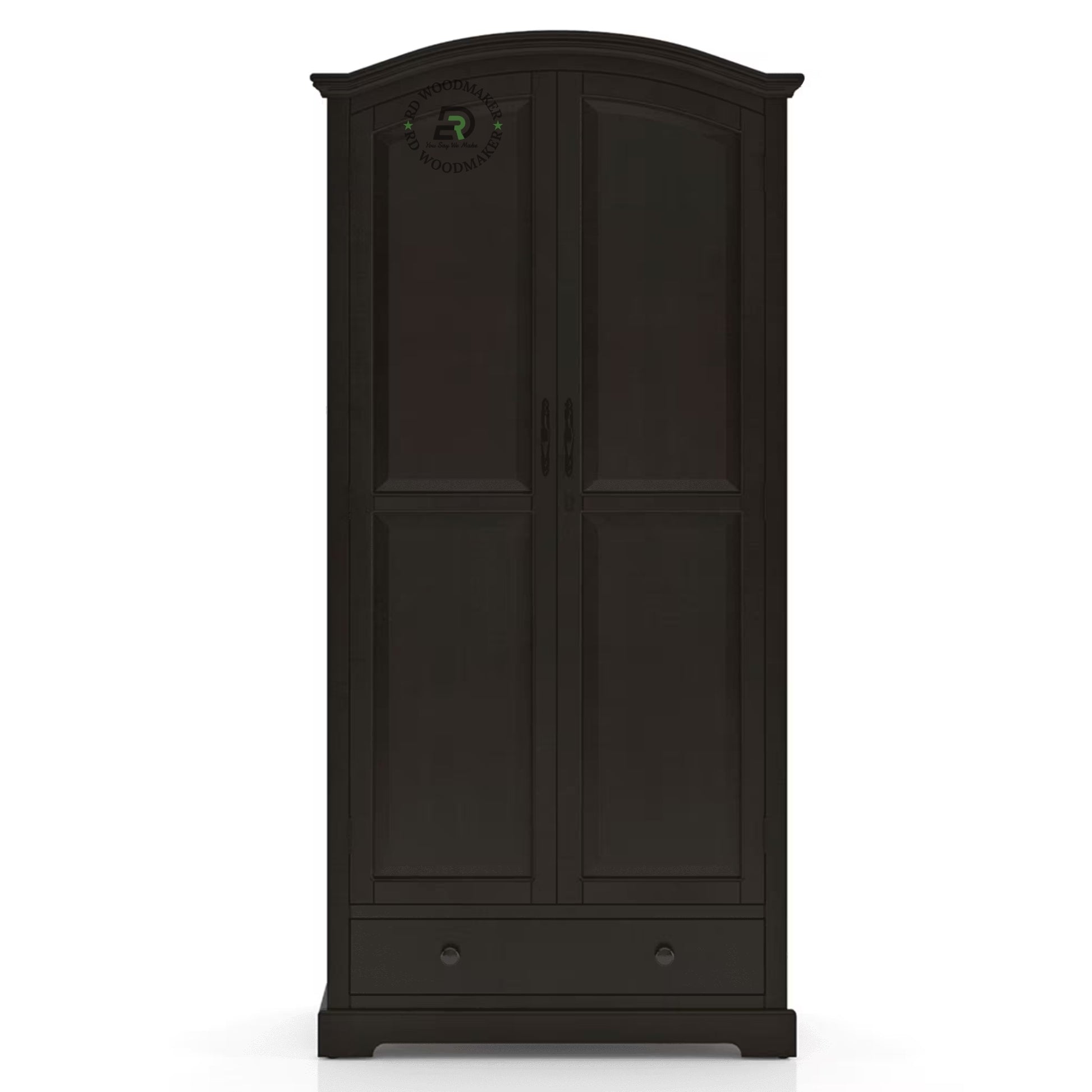 ELEGANT ARCHED TOP DARK WOOD 2-DOOR WARDROBE WITH DRAWER