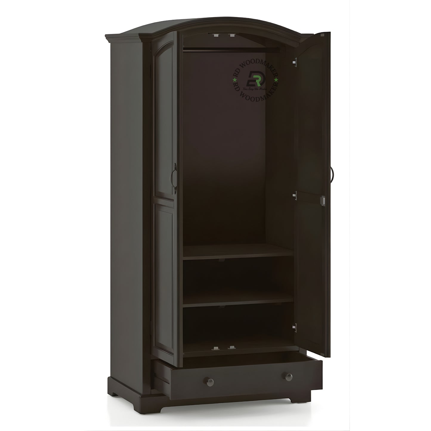 ELEGANT ARCHED TOP DARK WOOD 2-DOOR WARDROBE WITH DRAWER