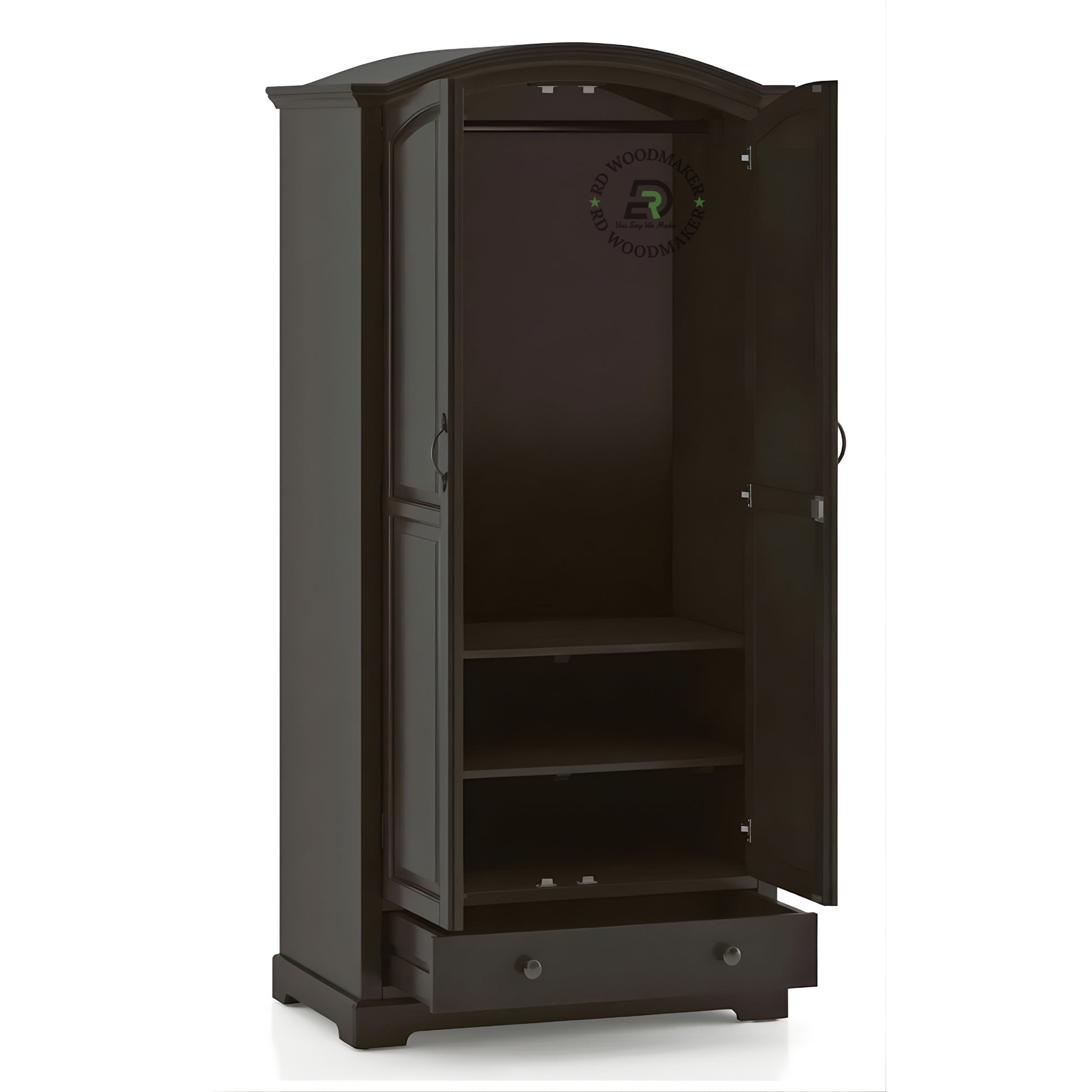 ELEGANT ARCHED TOP DARK WOOD 2-DOOR WARDROBE WITH DRAWER