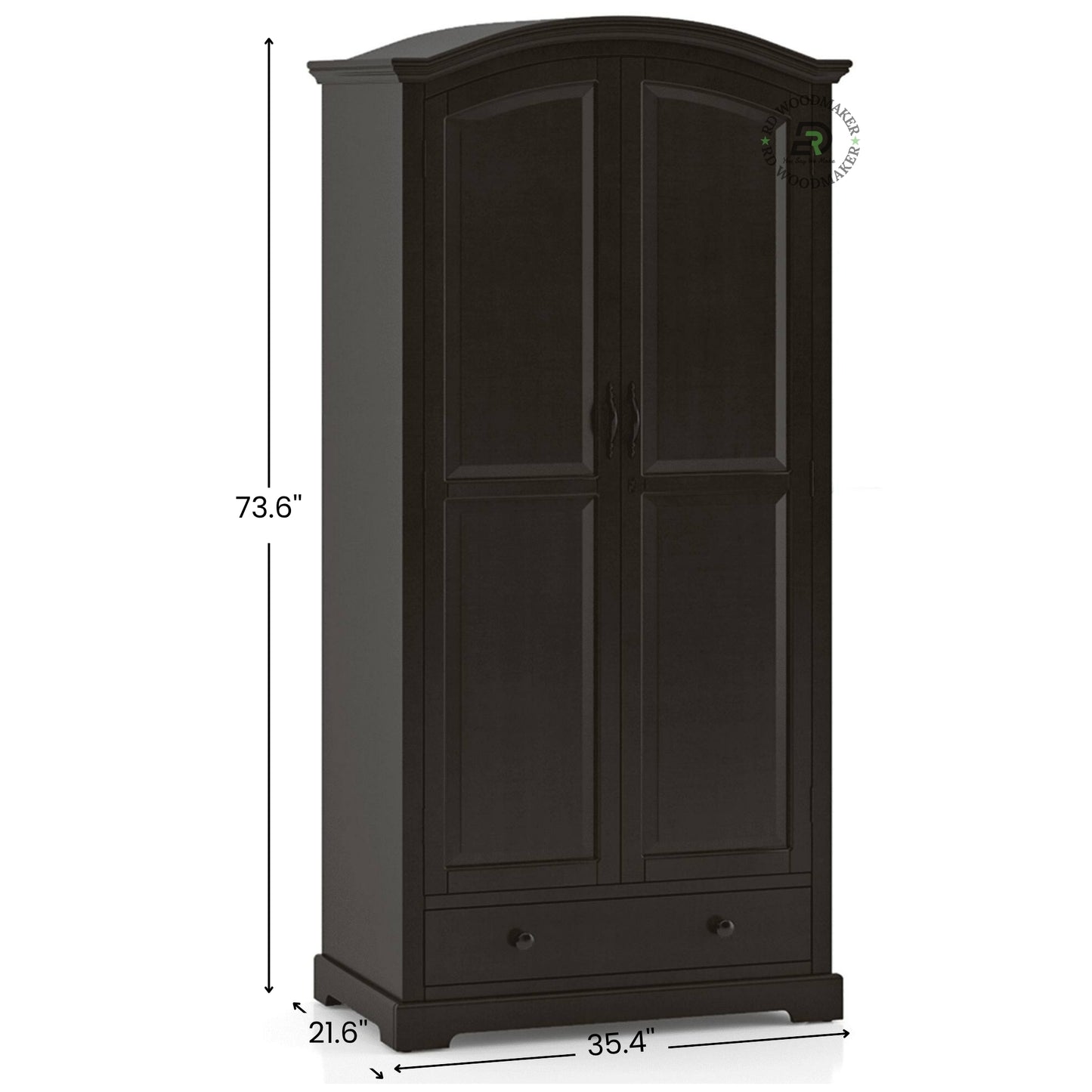 ELEGANT ARCHED TOP DARK WOOD 2-DOOR WARDROBE WITH DRAWER