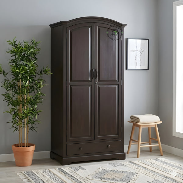 ELEGANT ARCHED TOP DARK WOOD 2-DOOR WARDROBE WITH DRAWER