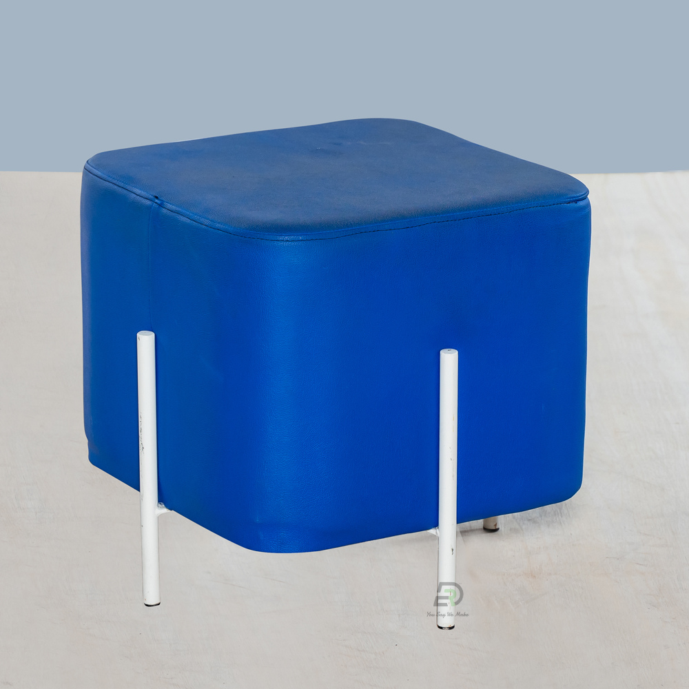 Irony Leatherette Blue Pouf Stool